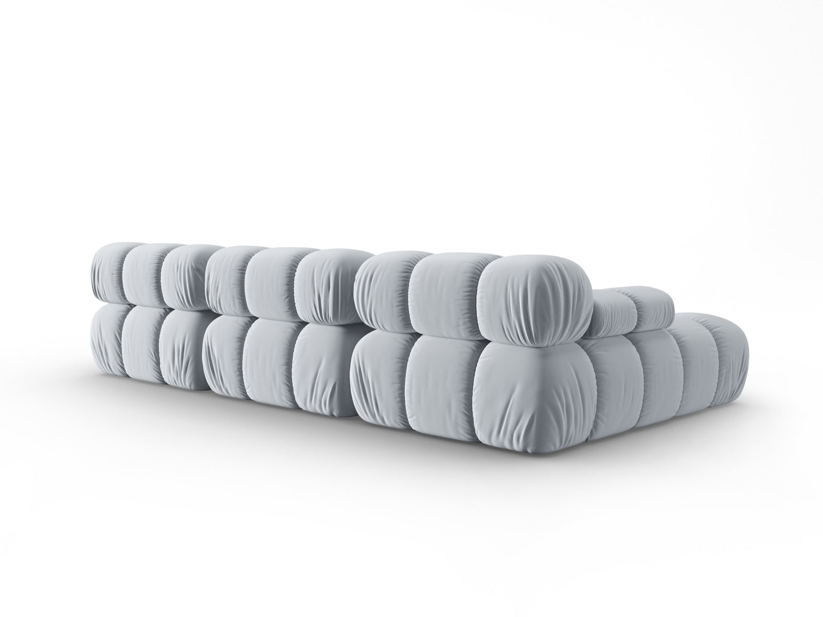 Modulares Bellis Velour Ecksofa in zartem Hellblau, 4-Sitzer, linksseitig, perfekt für moderne Wohnkonzepte und entspannte Stunden.