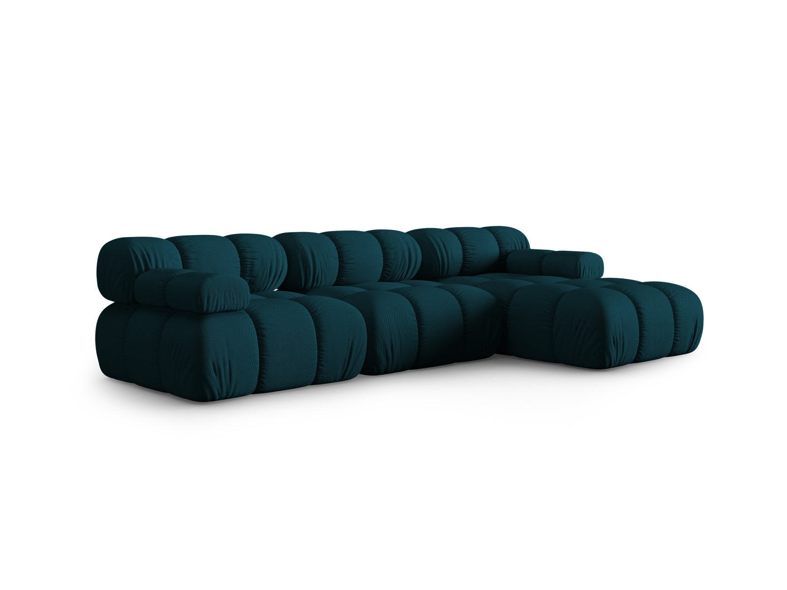 Elegantes Bellis Ecksofa in Navy Blue, 4-Sitzer, modulare Bauweise, ideal für stilvolle Wohnräume, präsentiert von Micadoni.