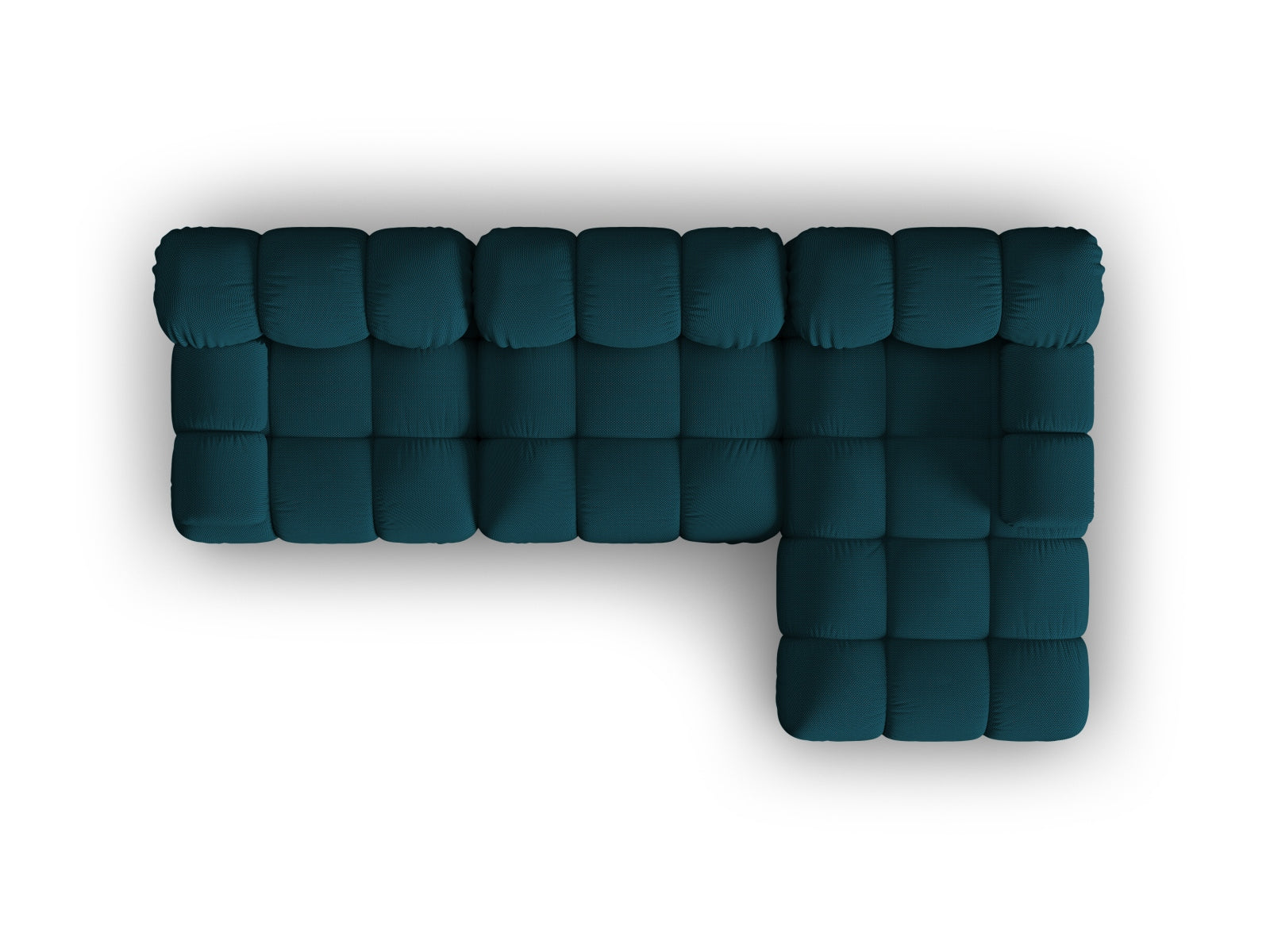 Modulares Ecksofa Bellis in edlem Blau, 4-Sitzer, rechte Ausführung, perfekt für moderne Wohnzimmer und gemütliche Stunden.