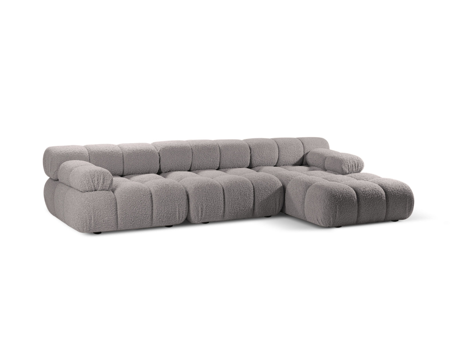 Elegantes Bellis Boucle Ecksofa in Hellgrau, 4-Sitzer, modular und rechtsseitig, ideal für stilvolle Wohnräume.