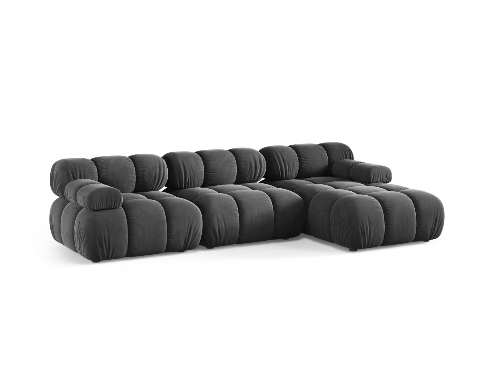 Stylisches 4-Sitzer Ecksofa Bellis in Grau, modular und rechtsseitig, ideal für moderne Wohnräume, präsentiert von KAQTU Design AG.