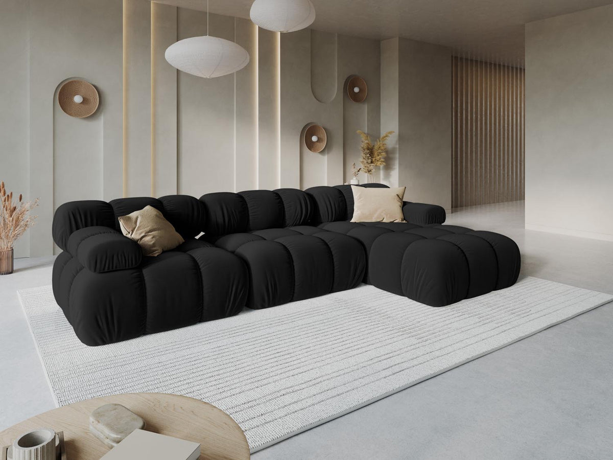 Bellis Velour modulares Ecksofa rechts 4 Sitzer 155cm in Black-Bluvel präsentiert im Onlineshop von KAQTU Design AG. L-Sofa rechts ist von Micadoni