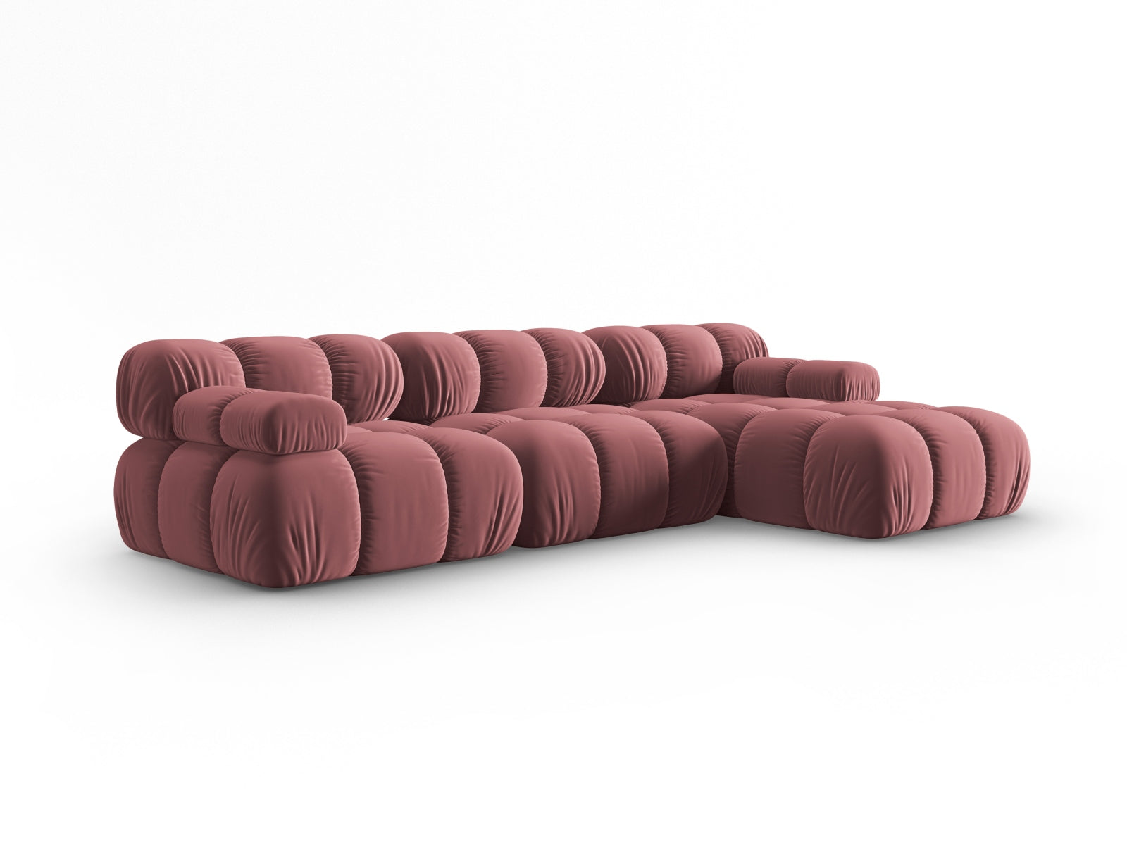 Modulares Ecksofa Bellis Velour in sanften Pinktönen, 4-Sitzer, perfekt für moderne Wohnkonzepte, erhältlich bei Micadoni.