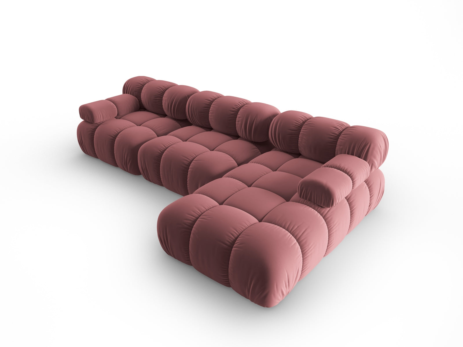 Elegantes Bellis Velour Ecksofa in sanften Rosa- und Beigetönen, 4-Sitzer, ideal für stilvolle Wohnräume, erhältlich bei Micadoni.