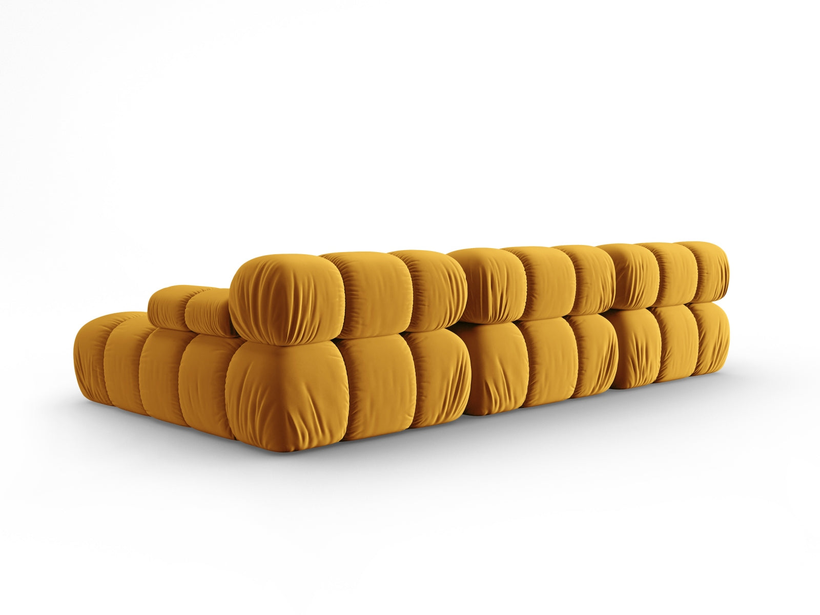 Modulares Bellis Velour Ecksofa in Gelb-Blau, 4-Sitzer, perfekt für moderne Wohnräume und gemütliche Zusammenkünfte.