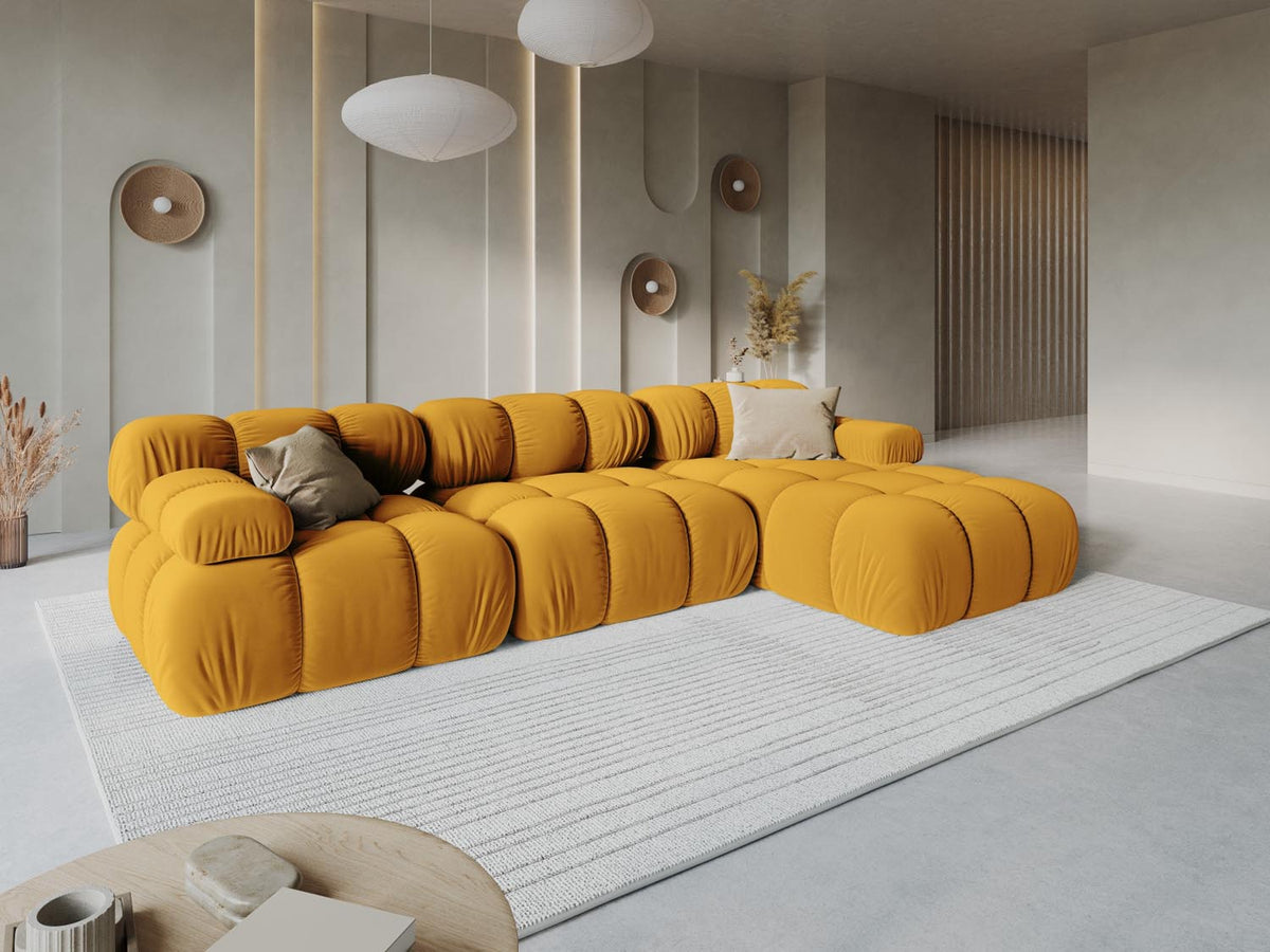 Bellis Velour modulares Ecksofa rechts 4 Sitzer 155cm in Yellow-Bluvel präsentiert im Onlineshop von KAQTU Design AG. L-Sofa rechts ist von Micadoni