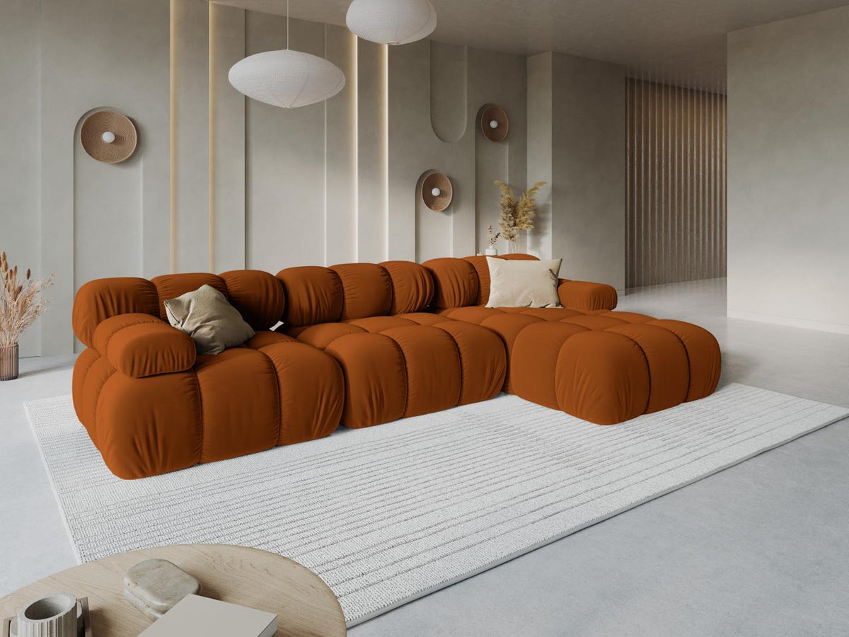 Bellis Velour modulares Ecksofa rechts 4 Sitzer 155cm in Terracotta-Bluvel präsentiert im Onlineshop von KAQTU Design AG. L-Sofa rechts ist von Micadoni