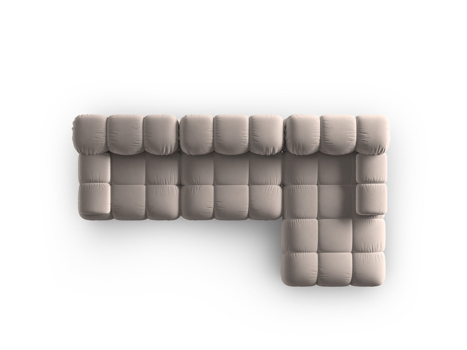 Elegantes Bellis Velour Ecksofa in warmem Cappuccino, 4-Sitzer, rechtsseitig, ideal für stilvolle Wohnräume und entspannte Stunden.