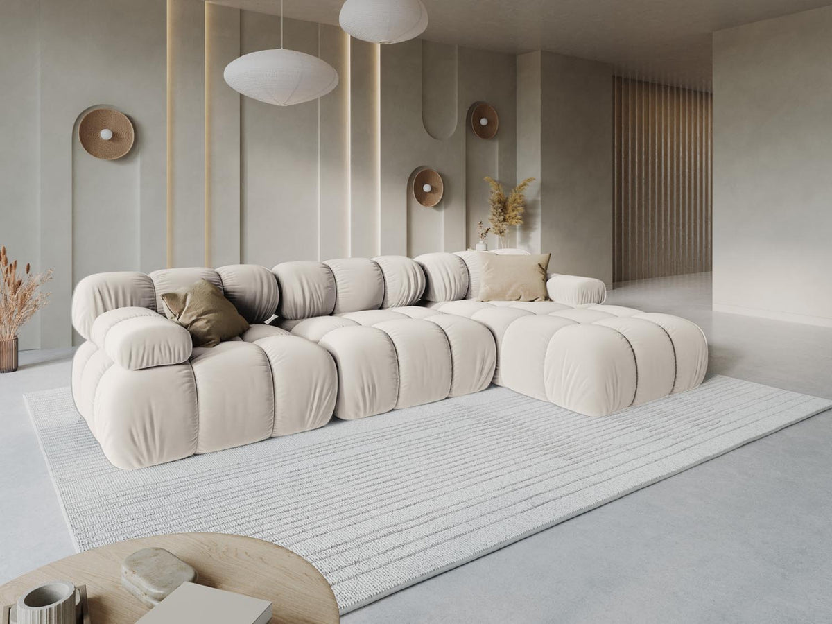 Bellis Velour modulares Ecksofa rechts 4 Sitzer 155cm in Dark Beige-Bluvel präsentiert im Onlineshop von KAQTU Design AG. L-Sofa rechts ist von Micadoni