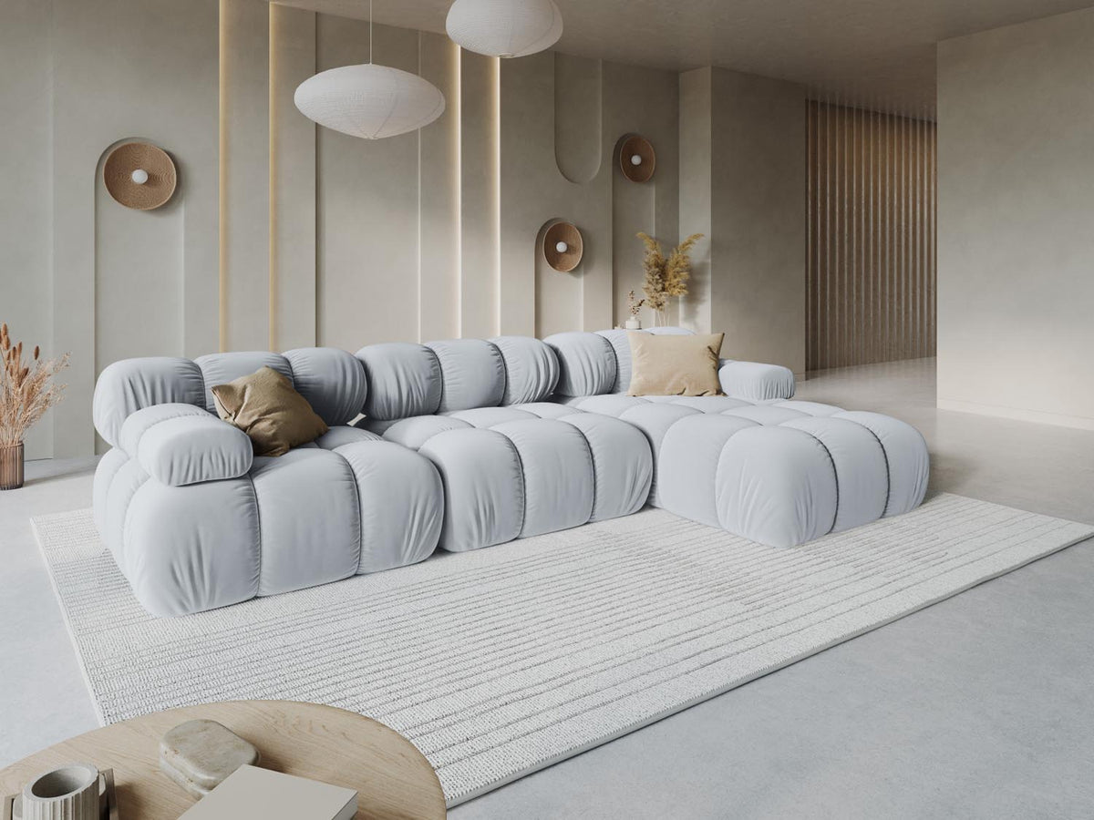 Bellis Velour modulares Ecksofa rechts 4 Sitzer 155cm in Light Blue-Bluvel präsentiert im Onlineshop von KAQTU Design AG. Ecksofa rechts ist von Micadoni