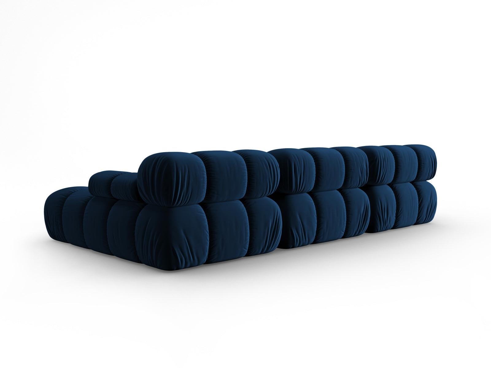 Modulares Ecksofa Bellis in Royal Blue, 4-Sitzer, rechte Ausführung, aus weichem Velours, ideal für moderne Wohnkonzepte.
