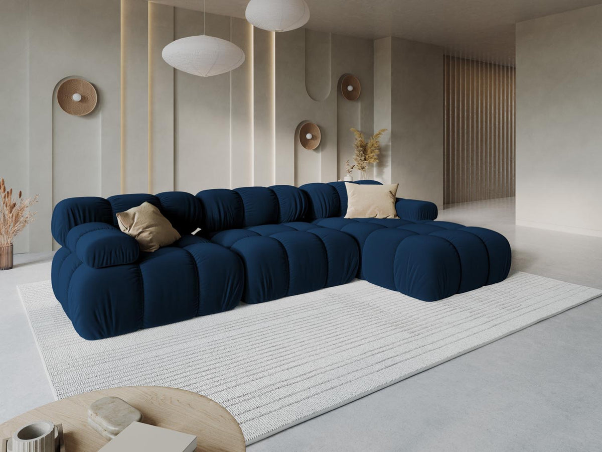 Bellis Velour modulares Ecksofa rechts 4 Sitzer 155cm in Royal Blue-Bluvel präsentiert im Onlineshop von KAQTU Design AG. L-Sofa rechts ist von Micadoni