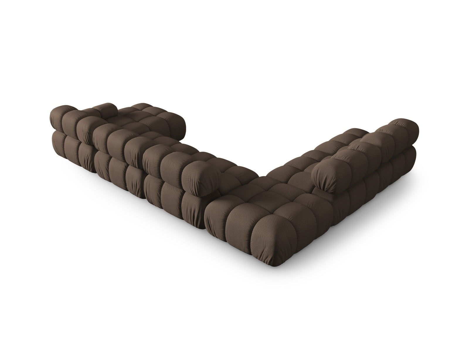 Stylisches, modulares Ecksofa Bellis links, 7 Sitzer in elegantem Braun, ideal für große Räume, vereint Komfort und zeitgemäße Ästhetik.