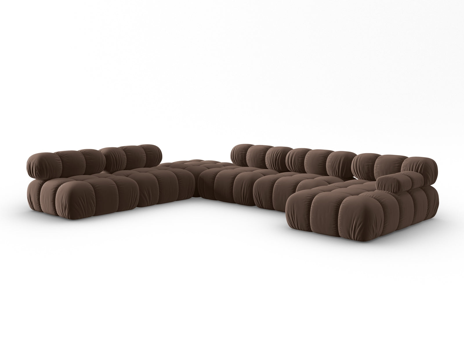 Modulares Bellis Velour Ecksofa in Dunkelbraun, 7-Sitzer, 282 cm, perfekt für gemütliche Wohnzimmer und moderne Einrichtung.