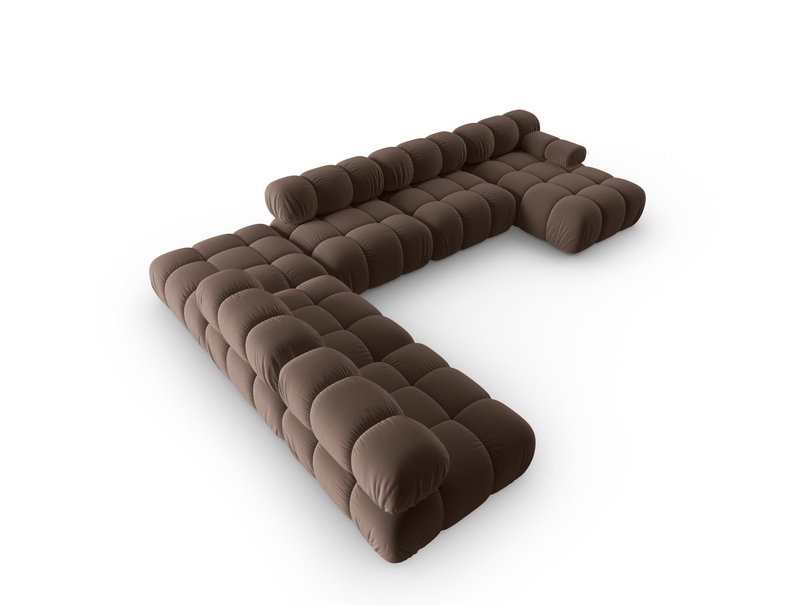 Elegantes, modulares Ecksofa Bellis in Velours, linksseitig, 7-Sitzer, 282 cm, ideal für stilvolle Wohnräume und entspannte Abende.