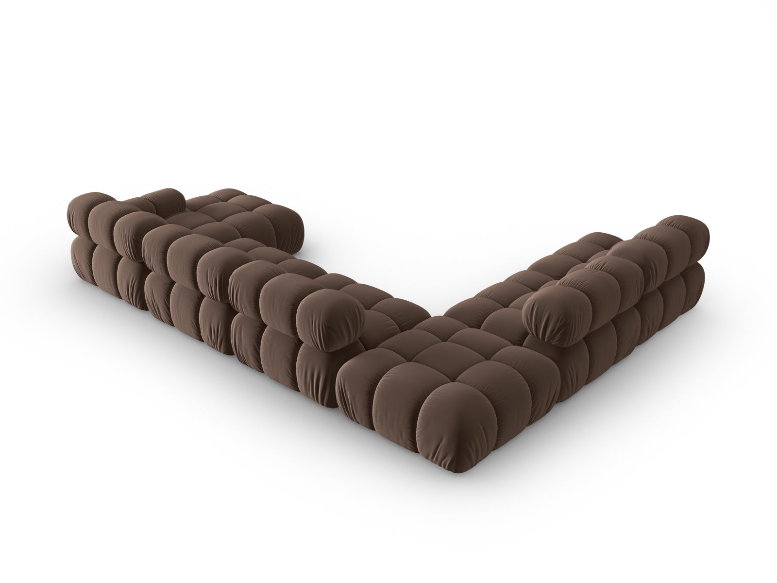 Modulares 7-Sitzer Ecksofa Bellis in hochwertigem Velours, linksseitig, 282 cm, perfekt für gemütliche und stilvolle Wohnambiente.