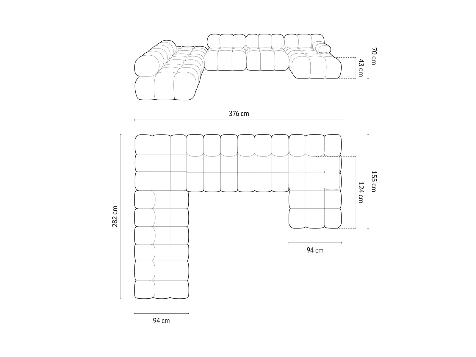 Erleben Sie das Bellis Velour Ecksofa links – ein elegantes 7-Sitzer Sofa (282 cm) mit flexiblem Design, hohem Komfort und pflegeleichtem Velourstoff.