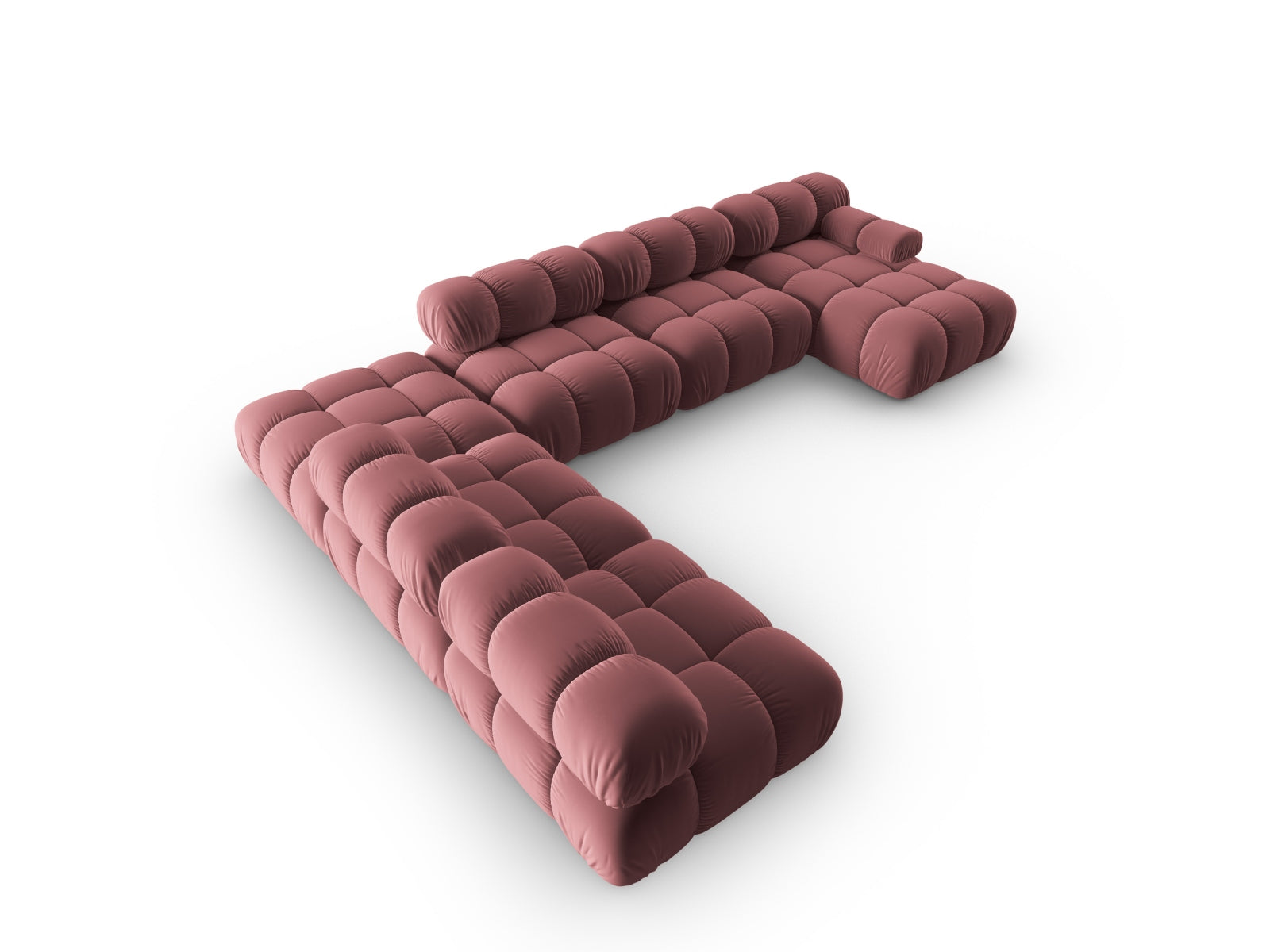 Modulares Ecksofa Bellis in sanftem Pink, 7-Sitzer mit 282 cm, ideal für gemütliche Abende und modernes Wohndesign.