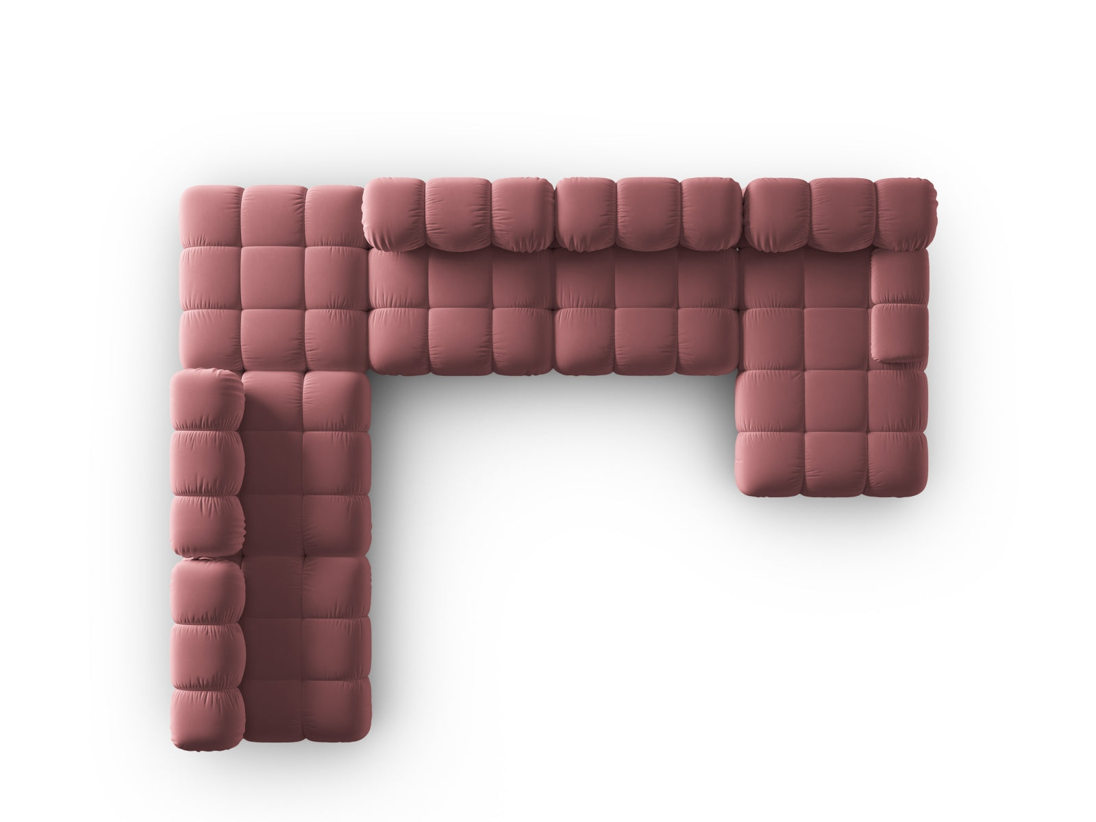 Modulares 7-Sitzer Ecksofa Bellis in sanftem Rosa, 282 cm, ideal für gemütliche Zusammenkünfte und modernes Wohndesign.