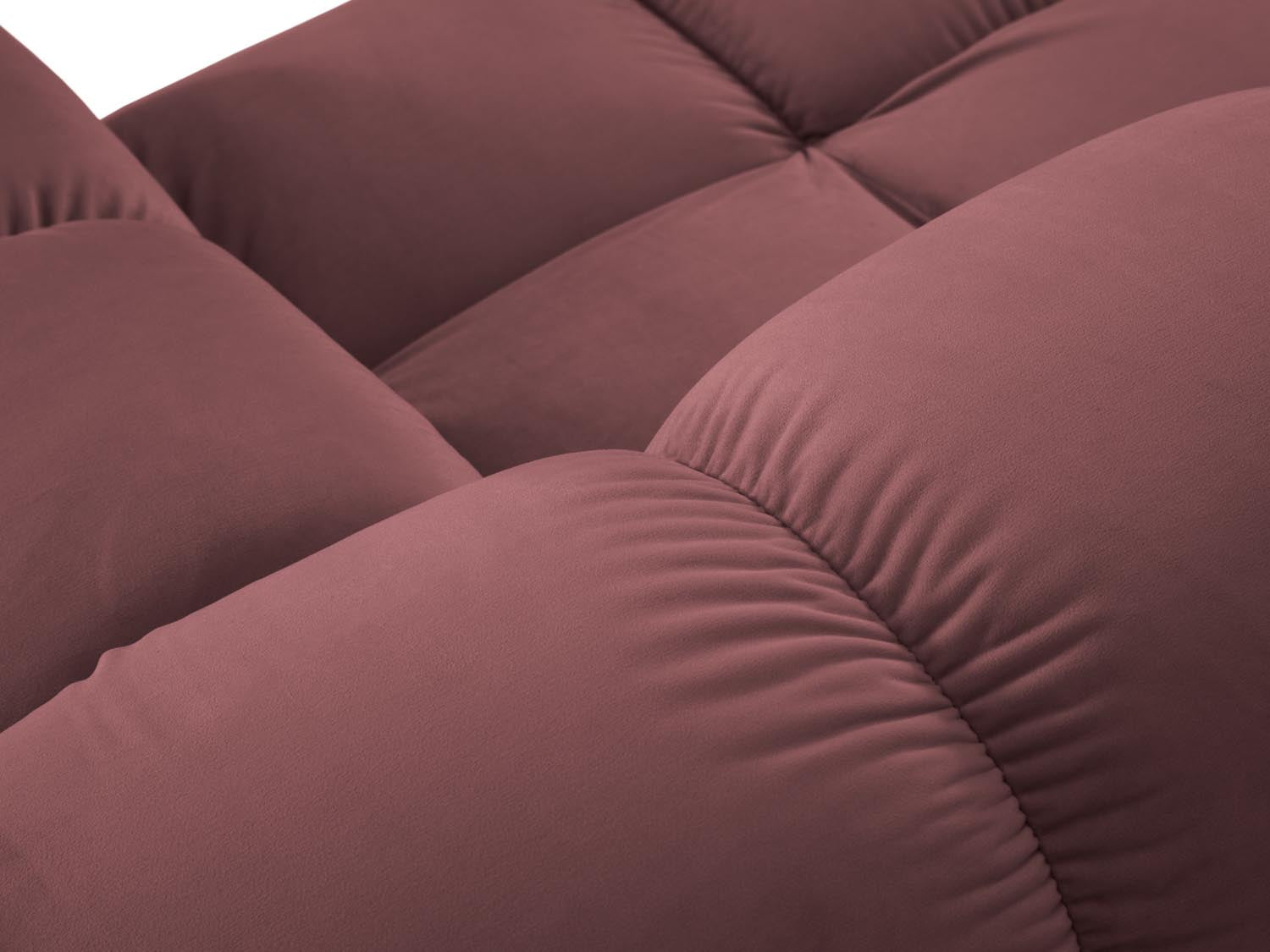 Elegantes, modulares Ecksofa Bellis in zartem Rosa, 7-Sitzer, 282 cm, perfekt für stilvolle Wohnräume und gesellige Abende.