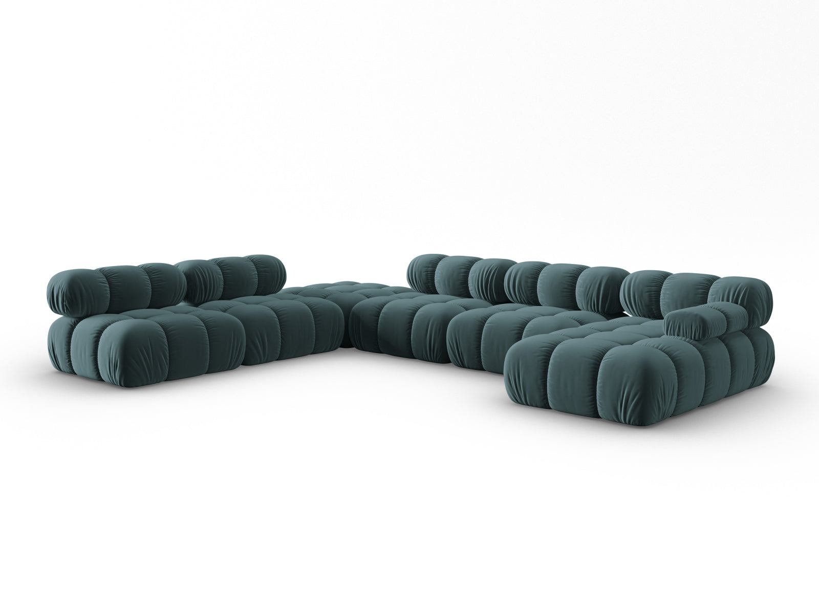 Modulares Ecksofa Bellis in Türkis, 7-Sitzer, 282 cm, mit weichem Velourbezug, ideal für moderne Wohnlandschaften.