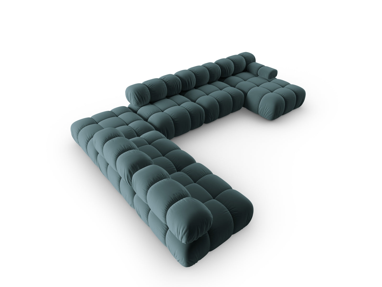 Stylisches, modulares Ecksofa Bellis in sanftem Türkis, 7-Sitzer, 282 cm, mit luxuriösem Velourbezug für einladende Wohnräume.