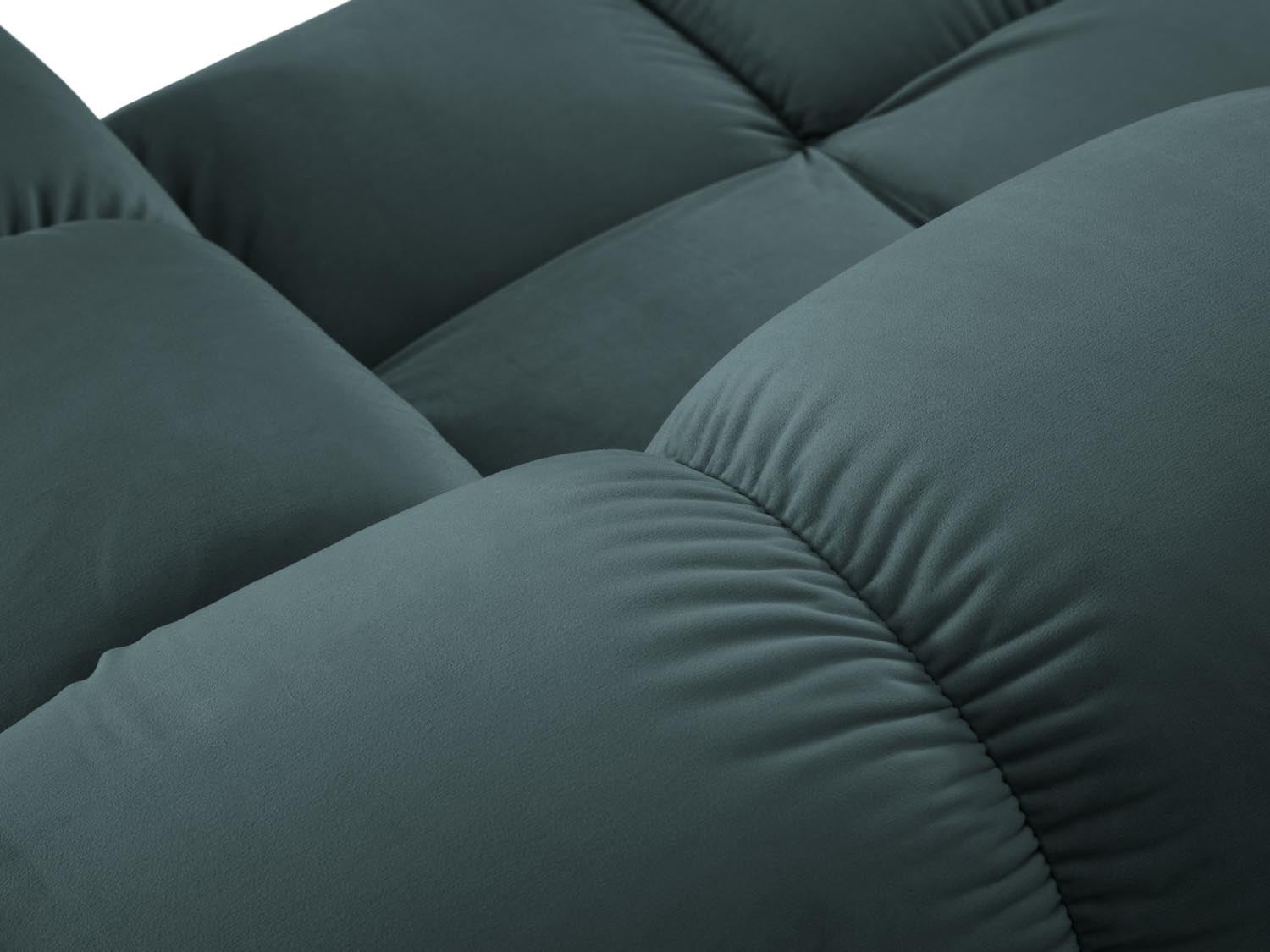 Elegantes modulares Ecksofa Bellis in sanftem Türkis, 282 cm, mit weichem Velourbezug, ideal für stilvolle Wohnräume.