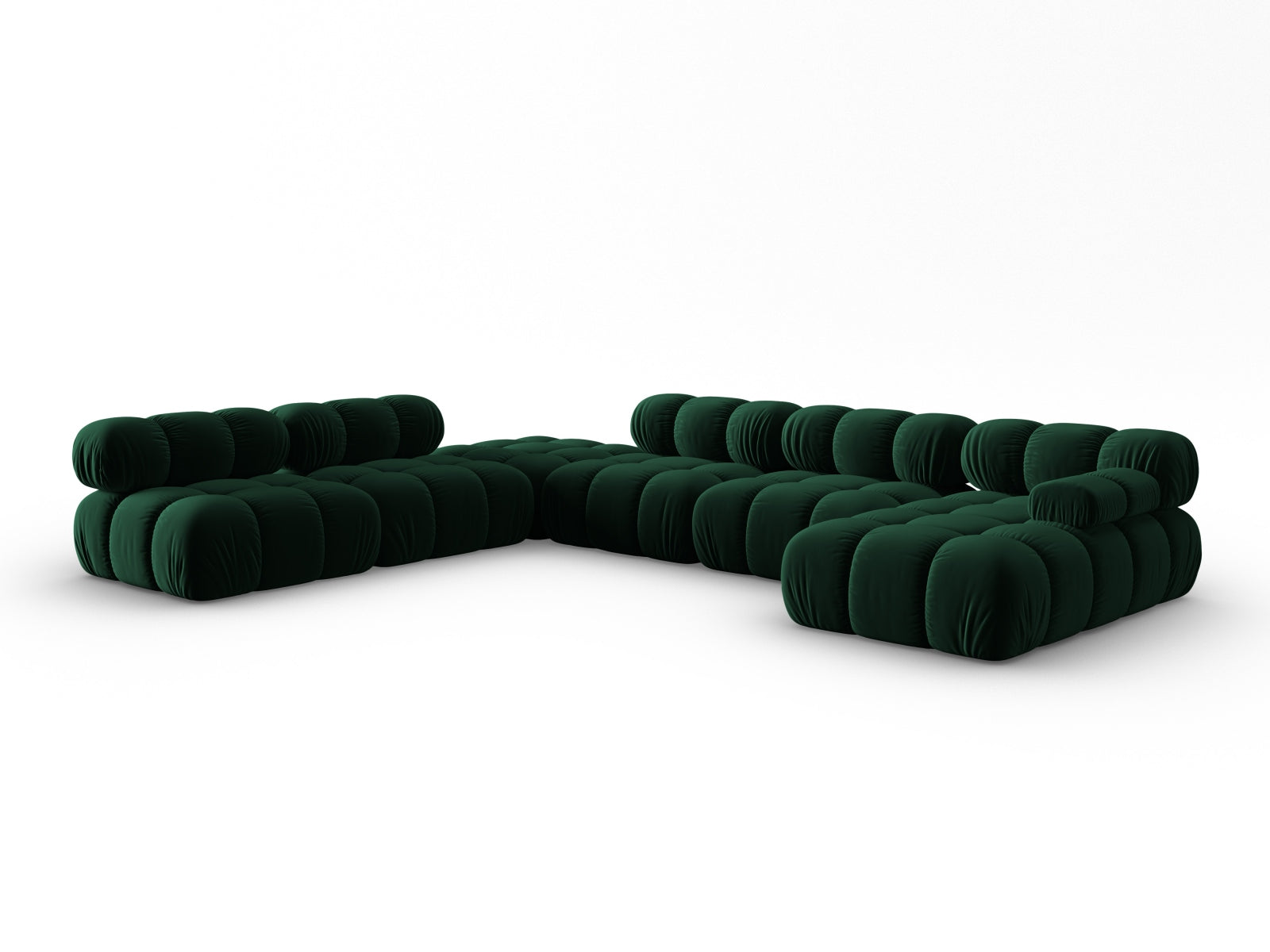 Modulares Bellis Velour Ecksofa in edlem Flaschengrün, 7-Sitzer, 282 cm, perfekt für gemütliche und moderne Wohnlandschaften.