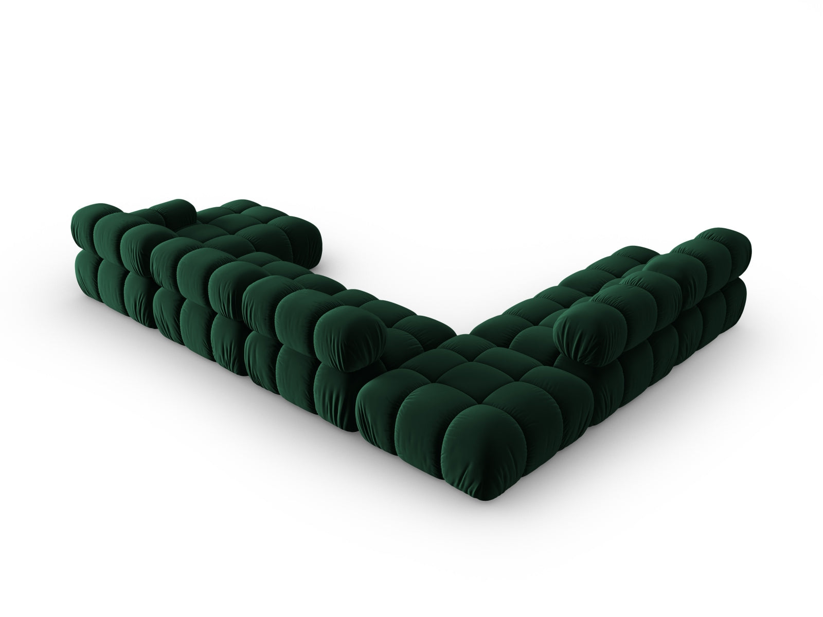 Modulares Bellis Velour Ecksofa in luxuriösem Flaschengrün, 7-Sitzer, 282 cm, perfekt für moderne und gemütliche Wohnlandschaften.