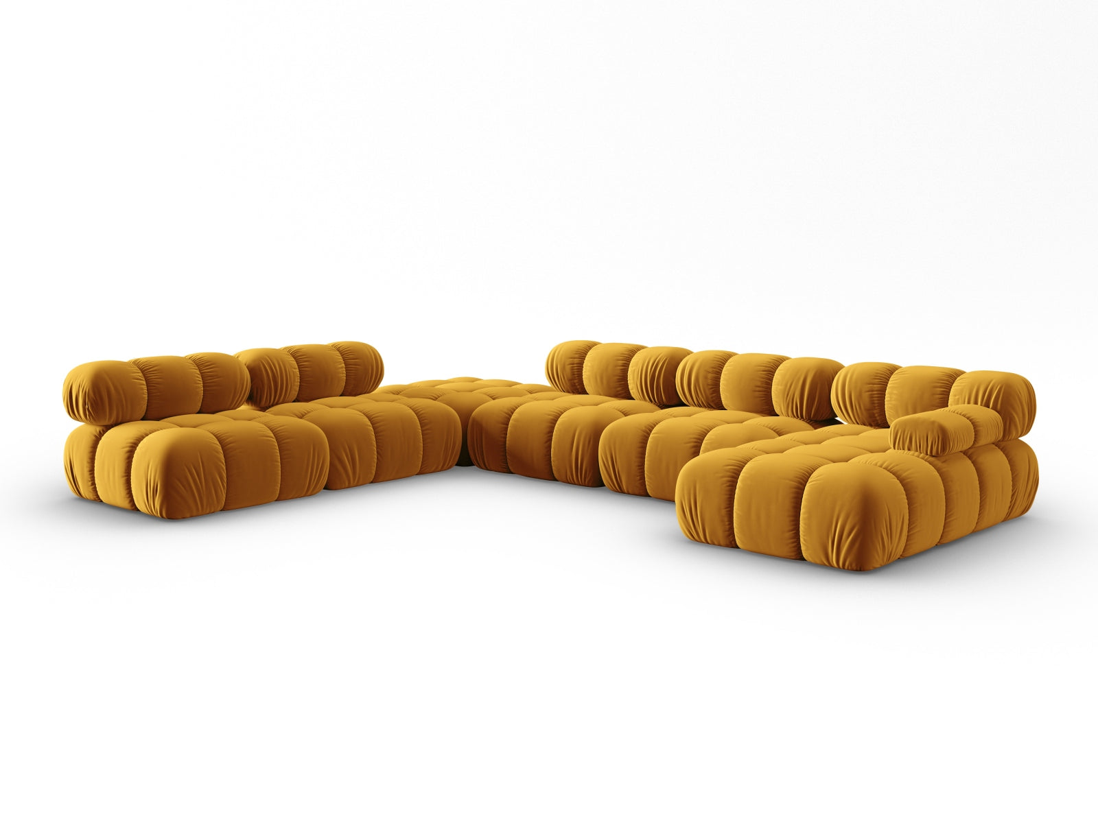Elegantes Bellis Velour Ecksofa in Gelb-Blau, 7-Sitzer, 282 cm, perfekt für großzügige Wohnlandschaften und modernes Design.