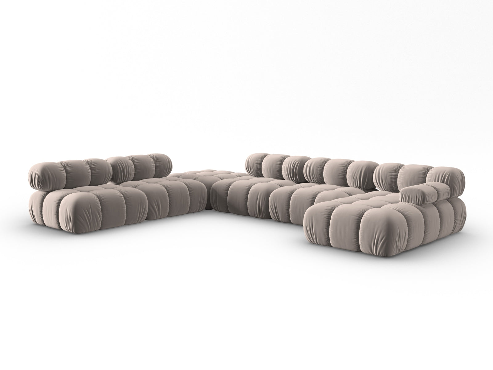 Modulares Bellis Velour Ecksofa links, 7-Sitzer in Cappuccino, 282 cm, perfekt für gemütliche und moderne Wohnlandschaften.