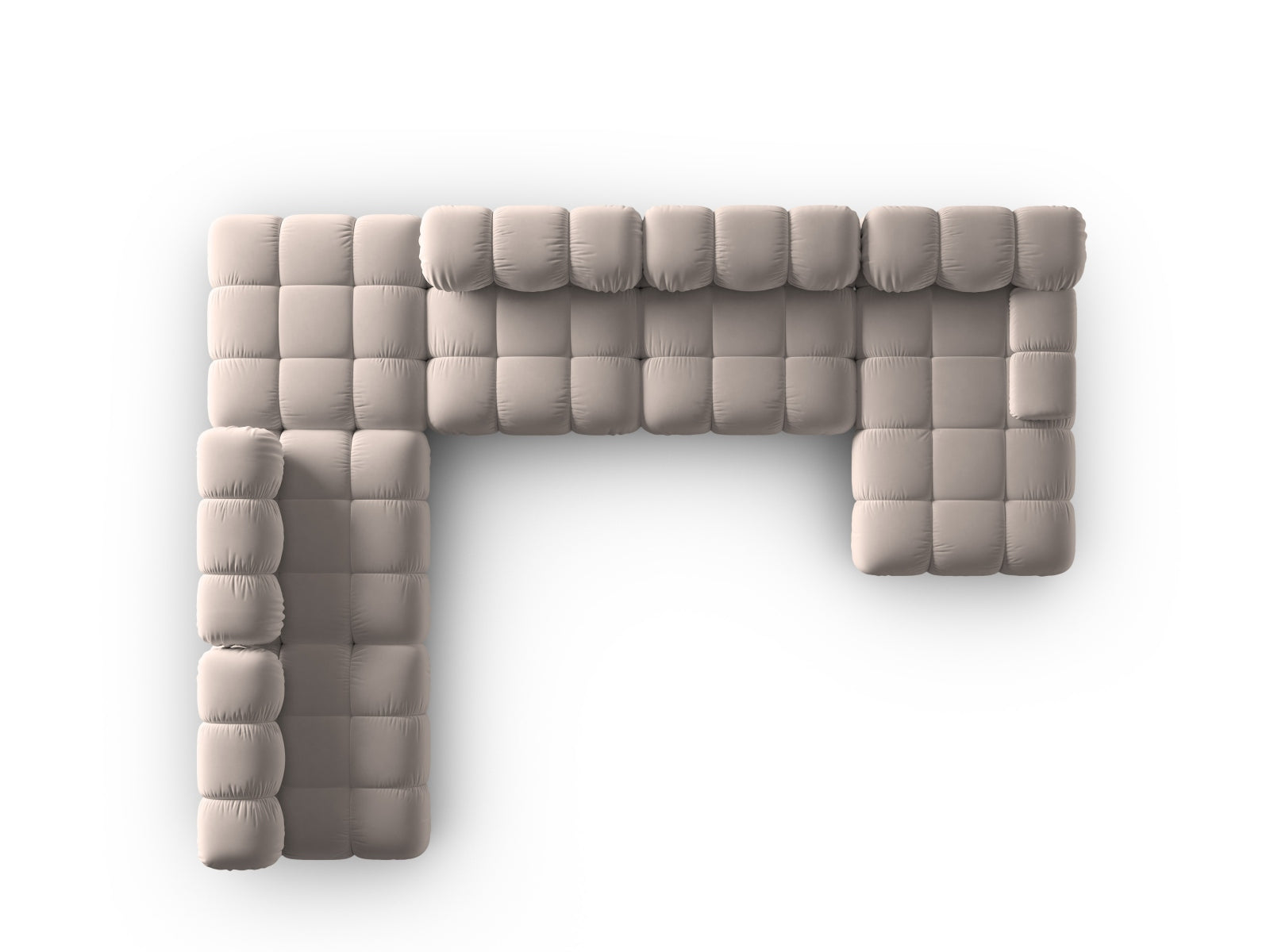 Elegantes Bellis Velour Ecksofa links, 7-Sitzer in warmem Cappuccino, 282 cm, ideal für gemütliche Zusammenkünfte und modernes Wohndesign.