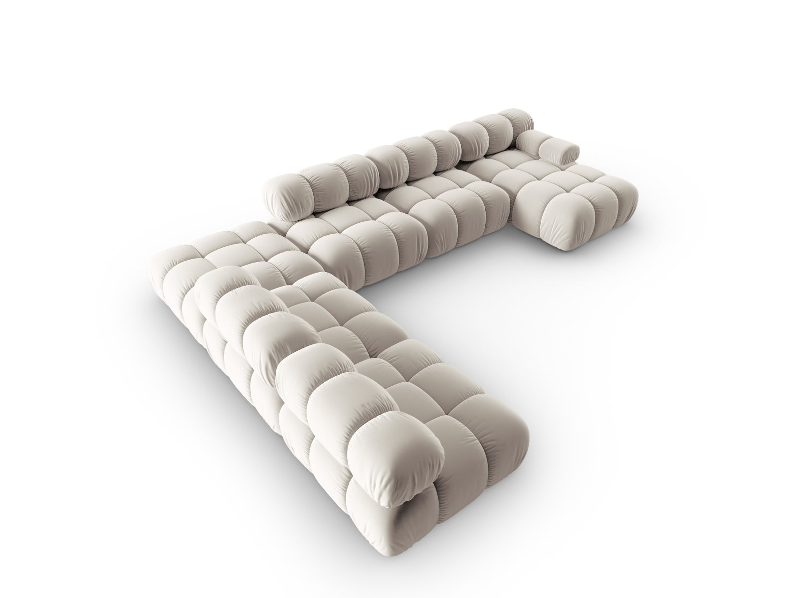 Elegantes Bellis Velour Ecksofa links, 7-Sitzer in Dunkelbeige, 282 cm, ideal für moderne Wohnräume und gesellige Abende.