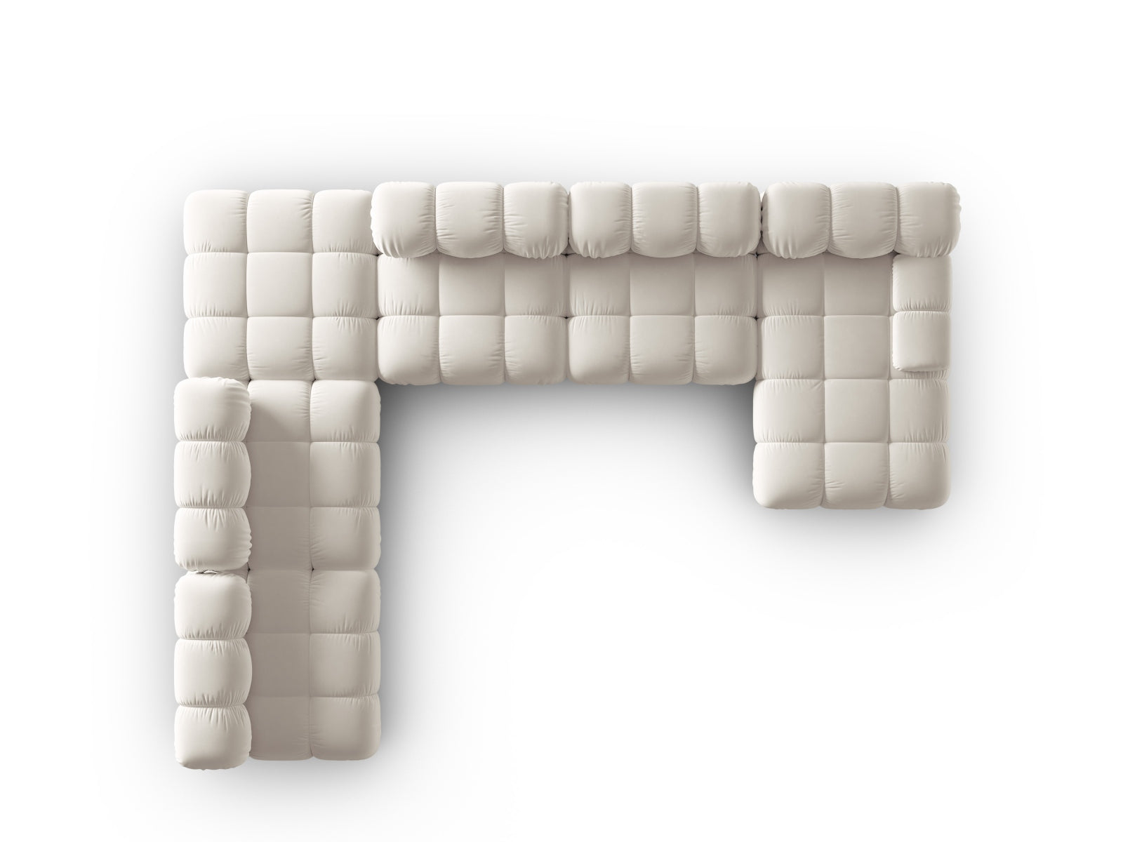 Elegantes Bellis Velour Ecksofa links, 7-Sitzer in edlem Dunkelbeige, 282 cm, ideal für stilvolle Wohnräume und gesellige Abende.