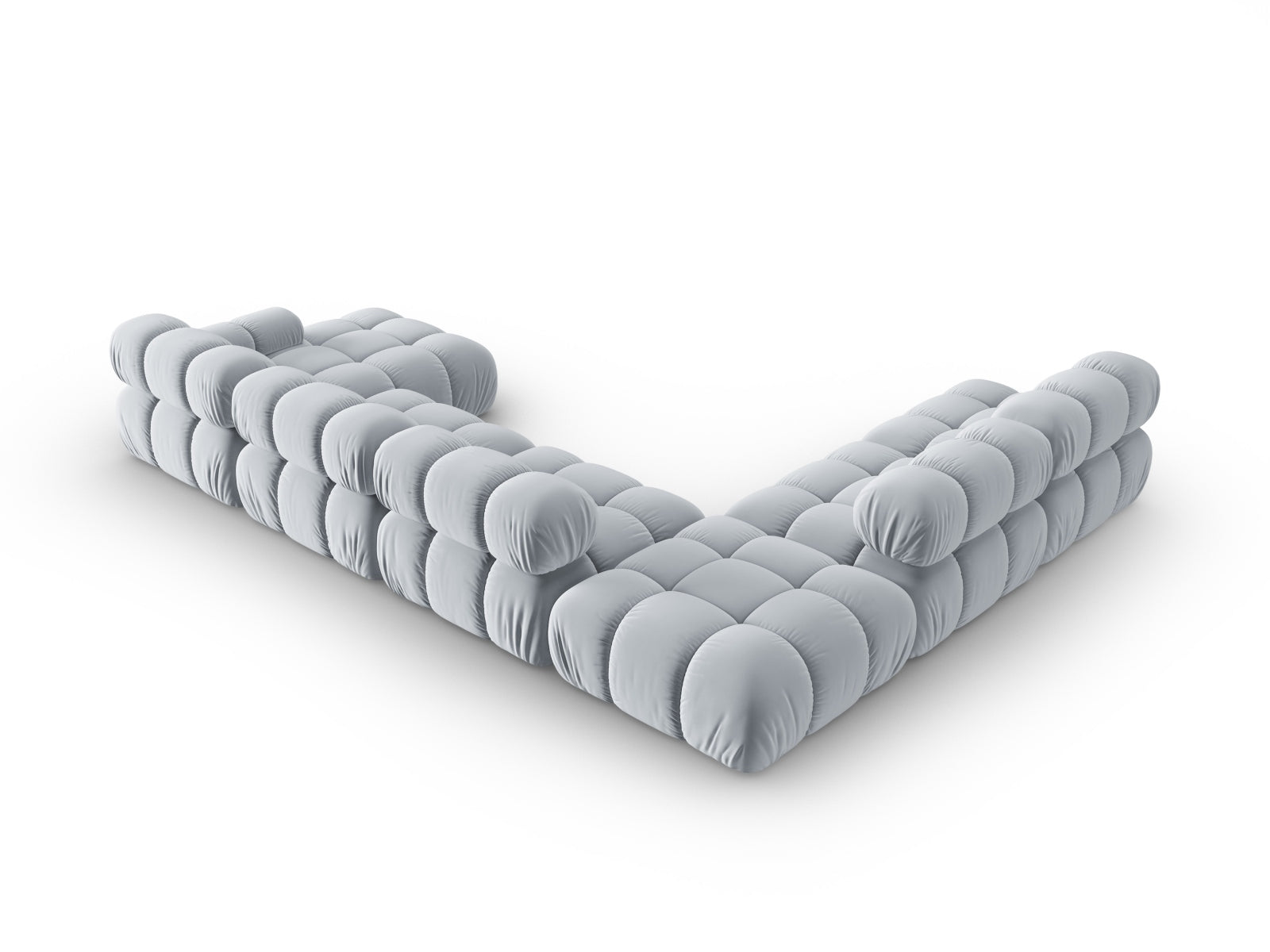 Modulares 7-Sitzer Ecksofa Bellis in zartem Hellblau, perfekt für moderne Wohnkonzepte, bietet Komfort und Flexibilität in jedem Raum.