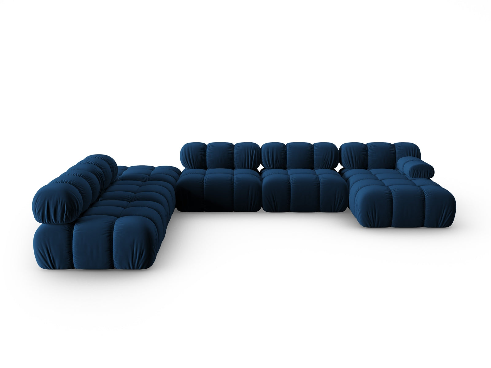 Elegantes, modulares 7-Sitzer Ecksofa Bellis in Gelb-Blau, 282 cm, ideal für stilvolle Wohnräume und gesellige Stunden.