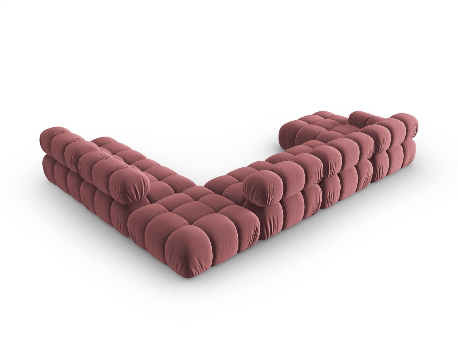 Elegantes Bellis Velour Ecksofa in sanften Rosatönen, 7-Sitzer, 282 cm, perfekt für gemütliche Abende und modernes Wohndesign.