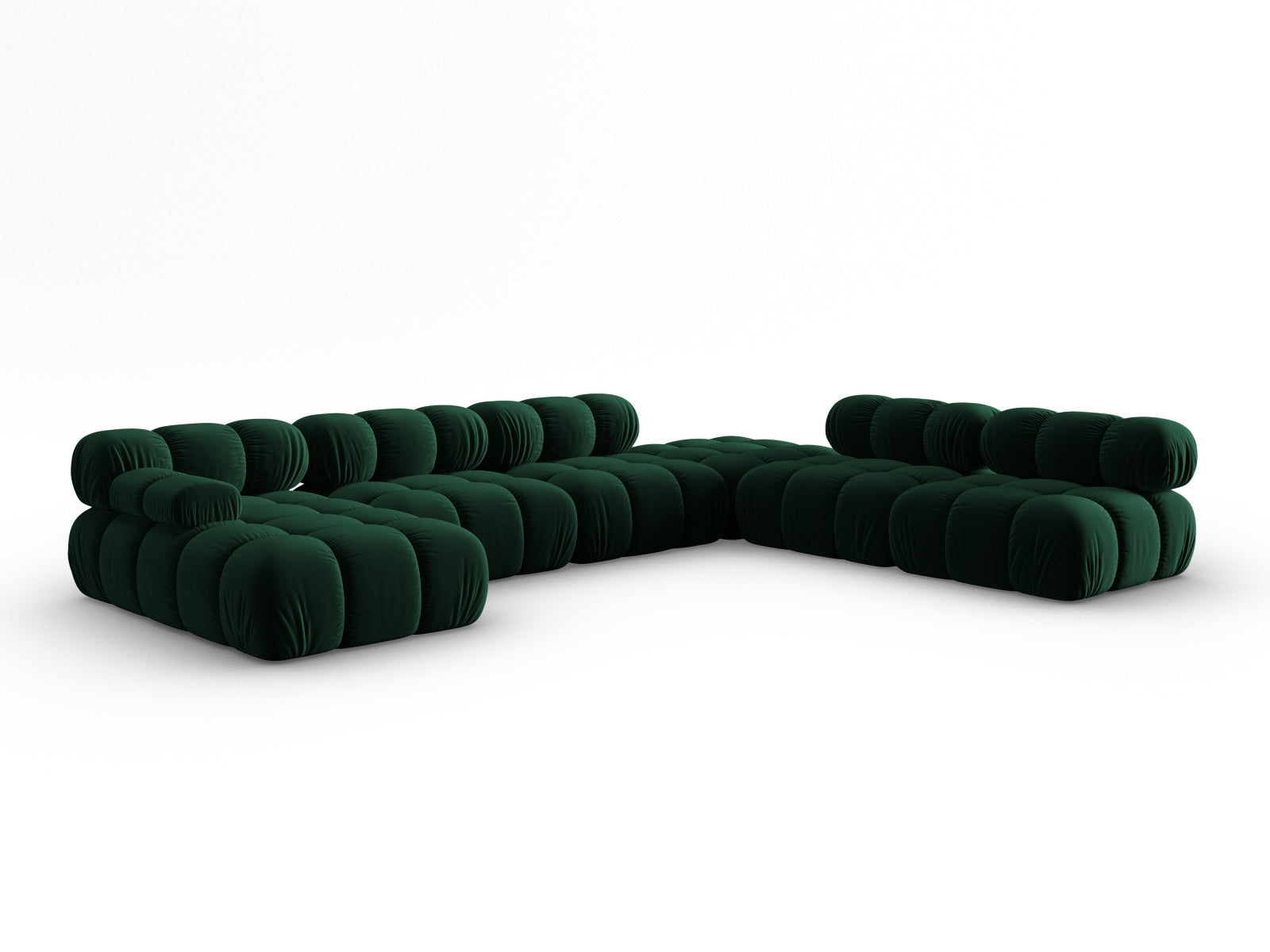 Modulares Bellis Velour Ecksofa in edlem Bottle Green, 7-Sitzer, 282 cm, perfekt für gemütliche und moderne Wohnlandschaften.