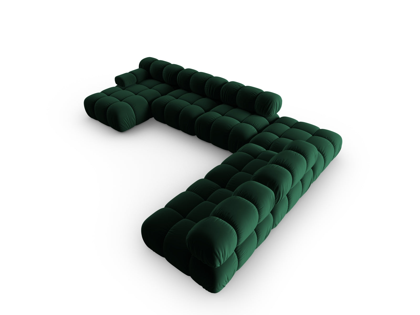 Elegantes Bellis Velour Ecksofa in Bottle Green, 7-Sitzer, 282 cm, ideal für stilvolle und einladende Wohnräume.