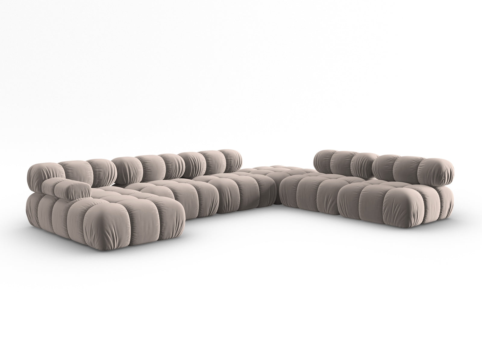 Modulares Bellis Velour Ecksofa in stilvollem Cappuccino-Bluvel, 7-Sitzer, perfekt für großzügige Wohnlandschaften.