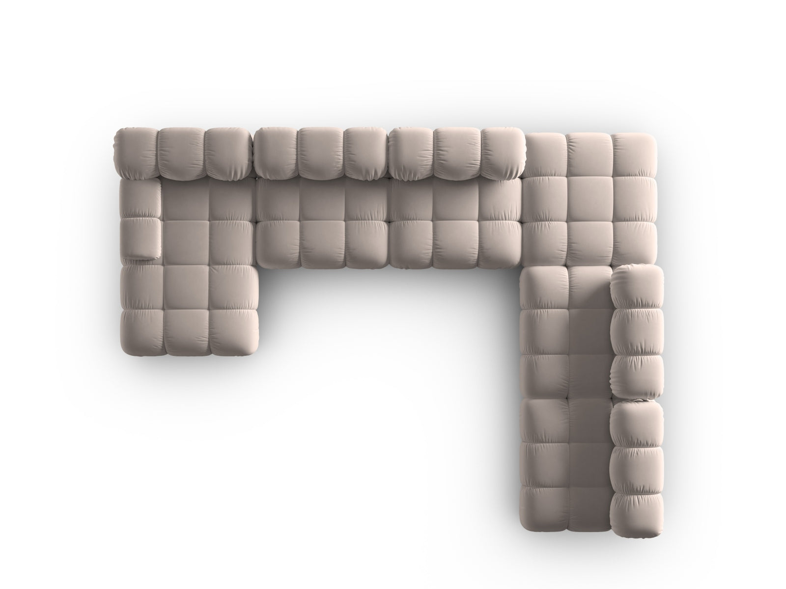Elegantes Bellis Velour Ecksofa in Cappuccino, 7-Sitzer, ideal für komfortable Entspannung und gesellige Zusammenkünfte im Wohnzimmer.