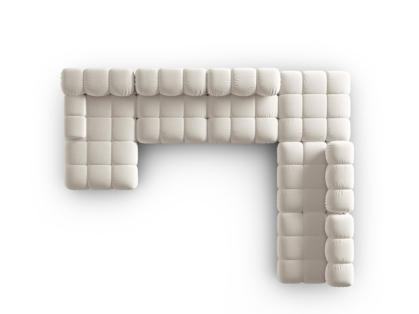 Elegantes Bellis Velour Ecksofa in hellem Beige, 7-Sitzer, 282 cm, ideal für stilvolle und einladende Wohnräume.