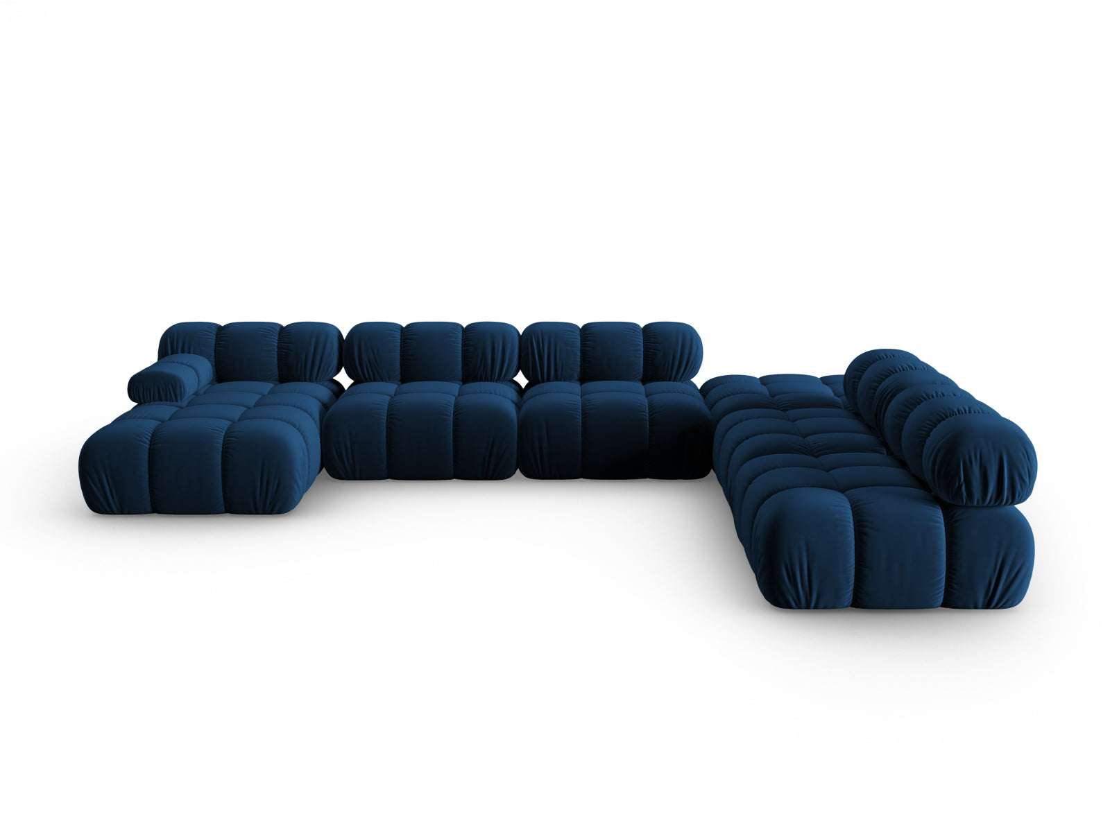Elegantes Bellis Velour Ecksofa in Gelb-Blau, 7-Sitzer, 282 cm, ideal für stilvolle Wohnräume und gesellige Abende.