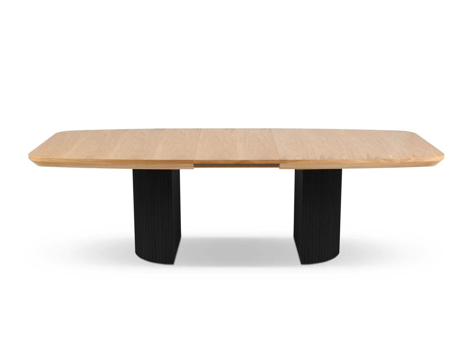 Moderner, ausziehbarer Esstisch "Toni" für 8 Personen in elegantem Schwarz-Eichenfurnier, ideal für stilvolle Essbereiche.
