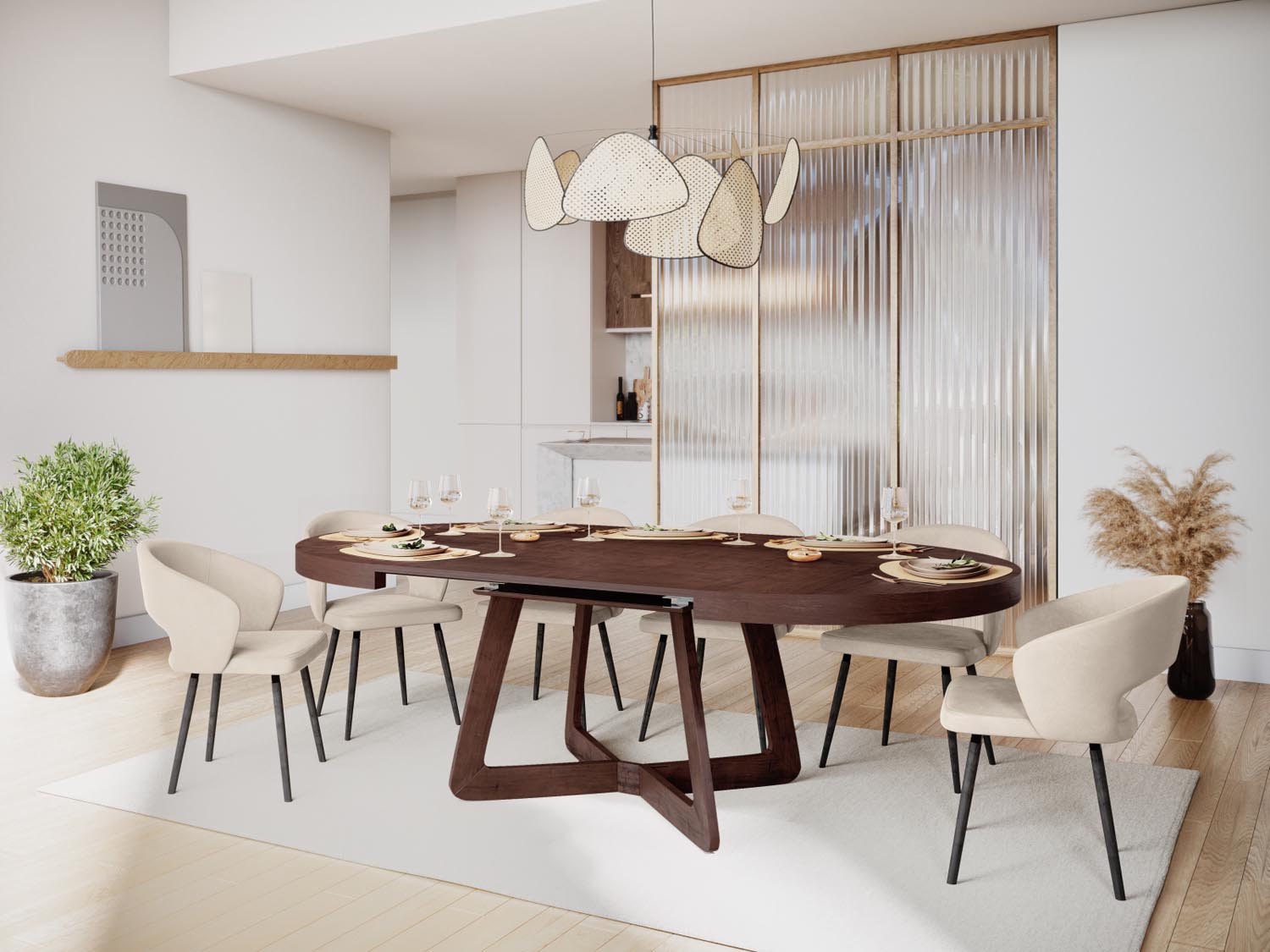 Entdecken Sie den Dustin ausziehbaren Tisch von Micadoni – ideal für 8 Personen, elegantes Design und flexibel für jede Feier oder Familienessen.