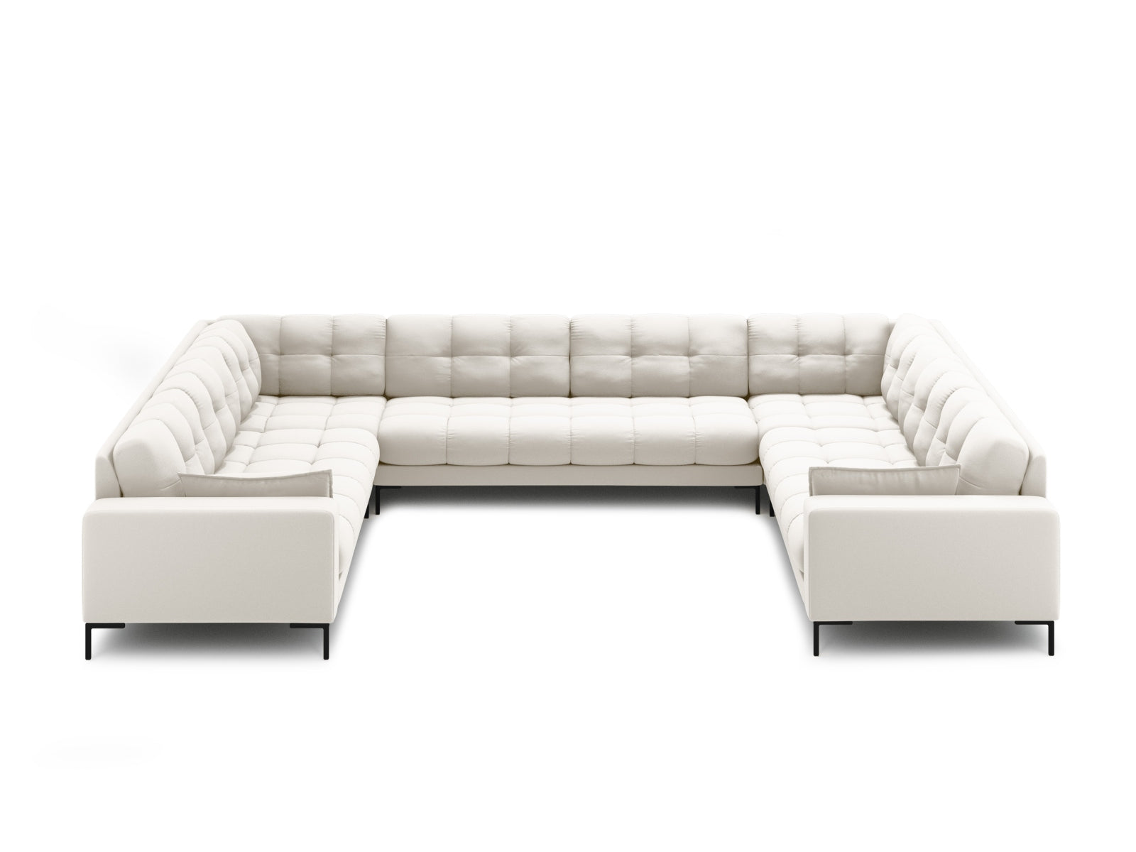 Elegantes Mamaia Panoramic Sofa für 9 Personen in sanften Beige- und Schwarz-Tönen, ideal für stilvolle Wohnräume.