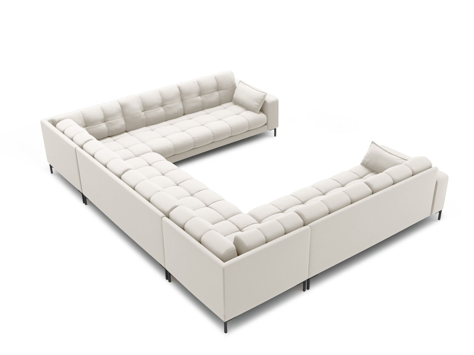 Geräumiges Mamaia Panoramic Ecksofa für 9 Personen in harmonischen Beige- und Schwarznuancen, perfekt für moderne Wohnkonzepte.
