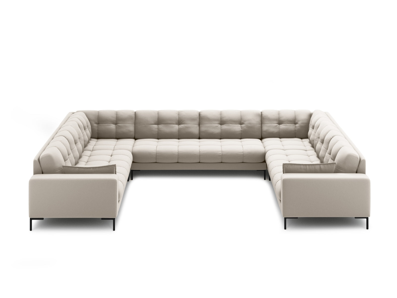 Elegantes Mamaia Panoramic Sofa für 9 Personen in stilvollem Beige und Schwarz, ideal für moderne Wohnräume.