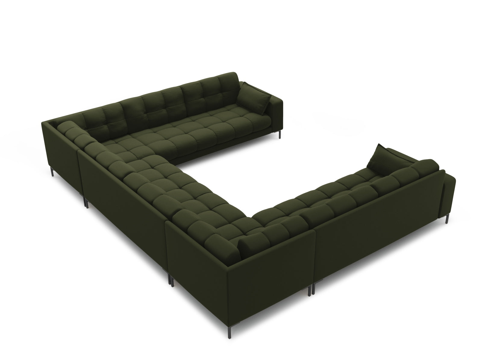 Geräumiges Mamaia Panoramic Sofa für 9 Personen in ansprechendem Grün und Schwarz, perfekt für gesellige Abende und stilvolle Einrichtung.