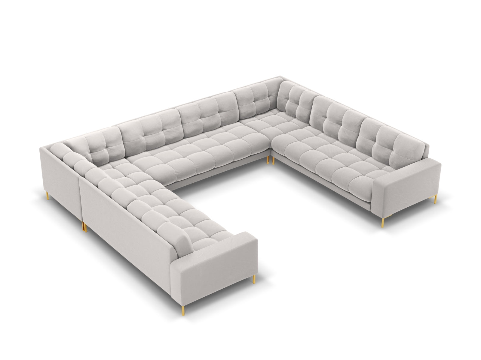 Mamaia Velour Panoramic Sofa 9 Sitzer in Silver/Gold präsentiert im Onlineshop von KAQTU Design AG. 3er Sofa ist von Micadoni